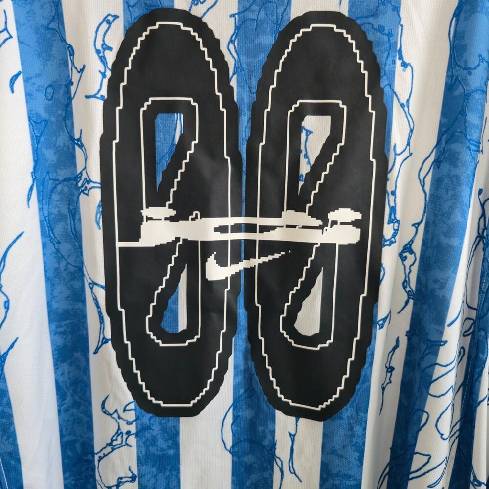 Men's Nike Air Blue And White Striped Long Sleeve Blokecore Jersey - Picture 7 of 14